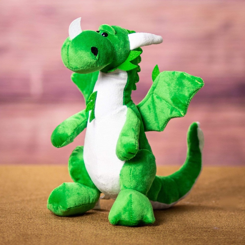 Green Plush Dragon Stuffed Toy - Soft Reptile Plush 10"